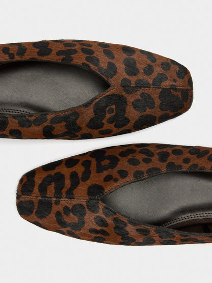 Leather Ballet Flats Printed With Animal Print