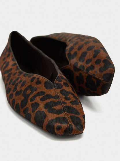 Leather Ballet Flats Printed With Animal Print