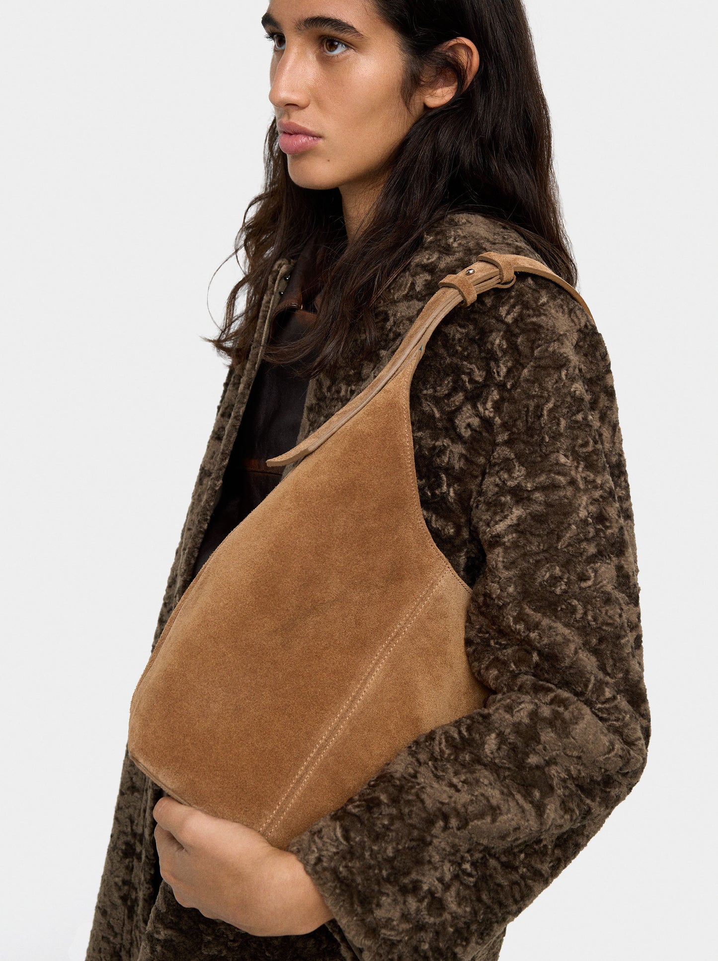 Suede Bucket Bag With Inner Pouch