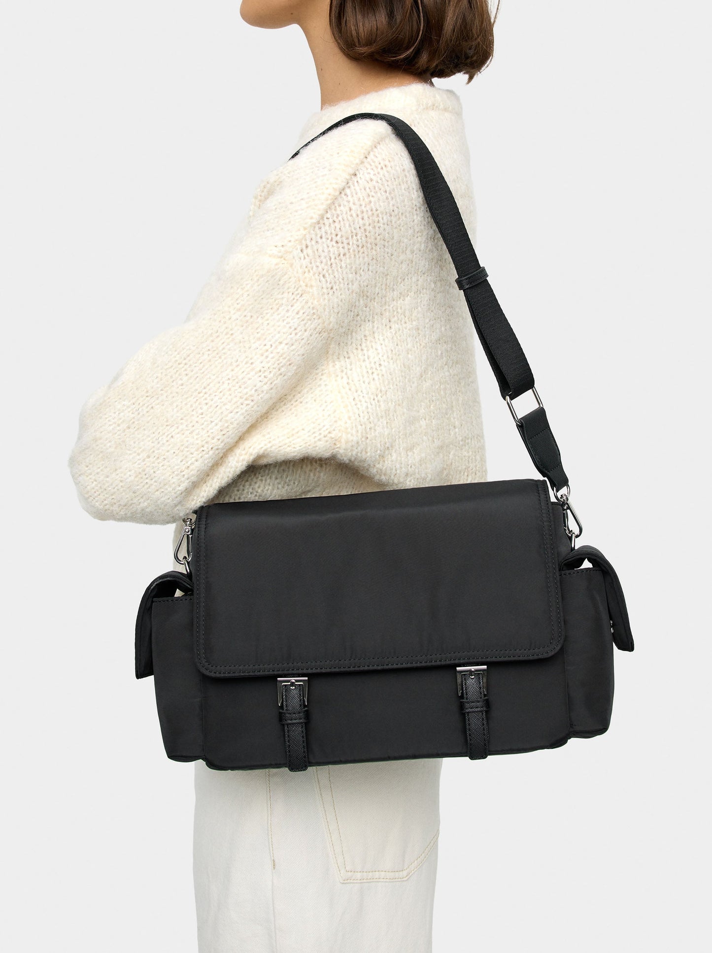 Nylon Crossbody Bag With Flap