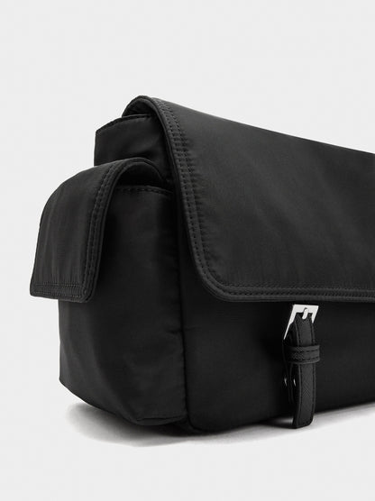 Nylon Crossbody Bag With Flap