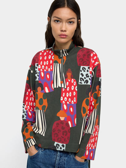 Printed Sweatshirt With Zipper Closure