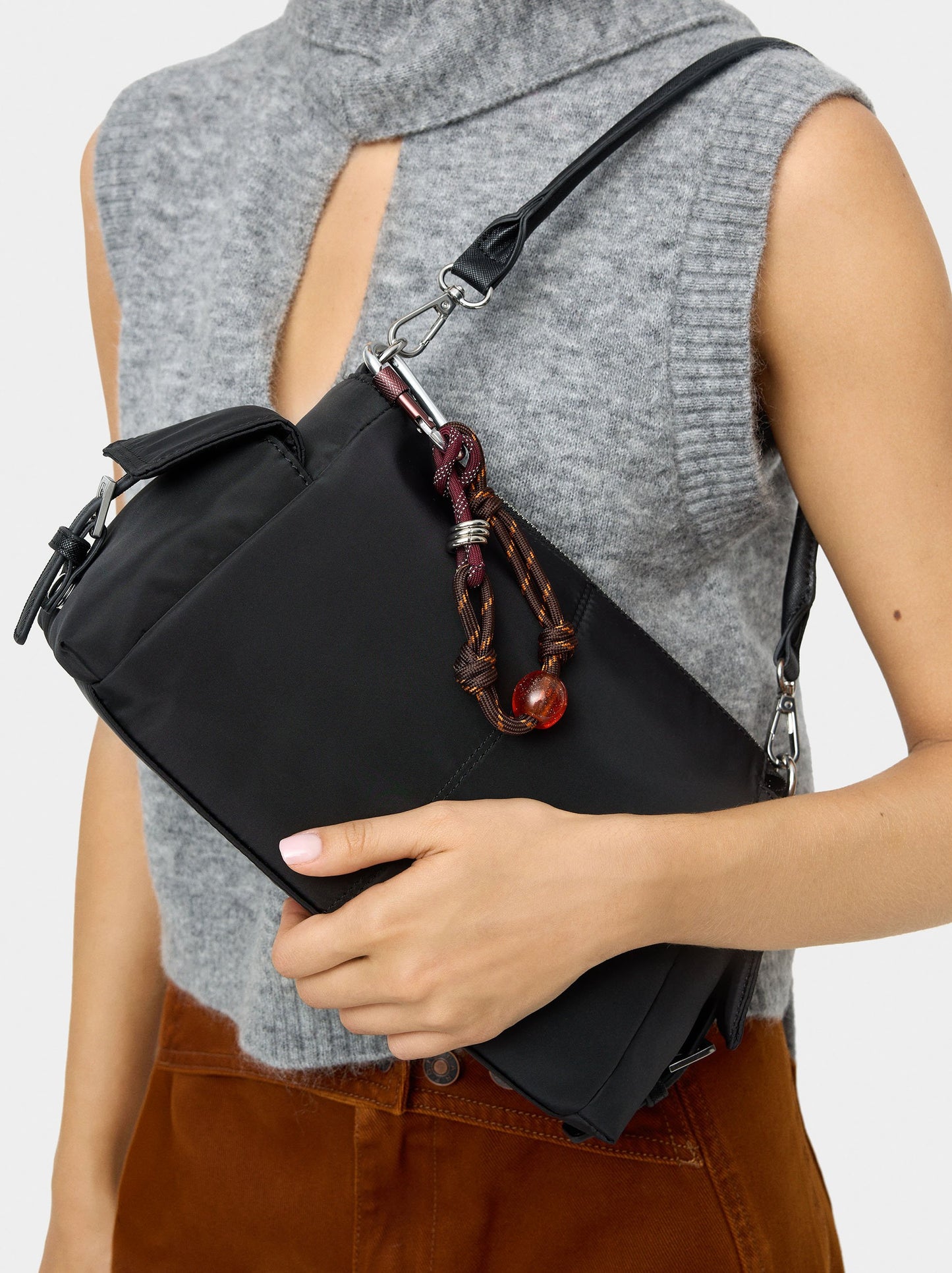 Nylon Crossbody Bag With Pendant