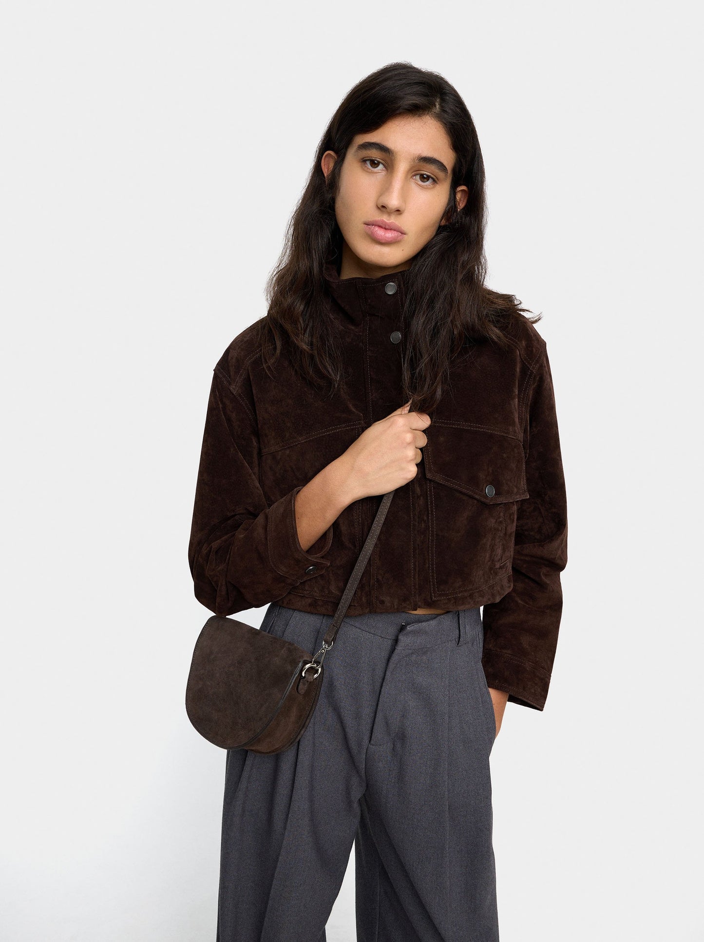 Suede Crossbody Bag With Flap