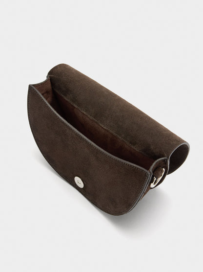 Suede Crossbody Bag With Flap
