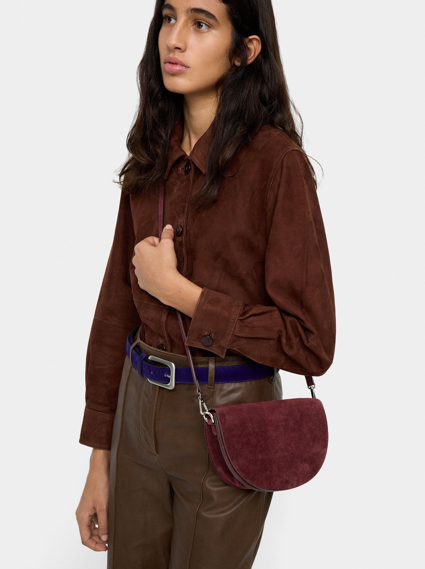 Suede Crossbody Bag With Flap