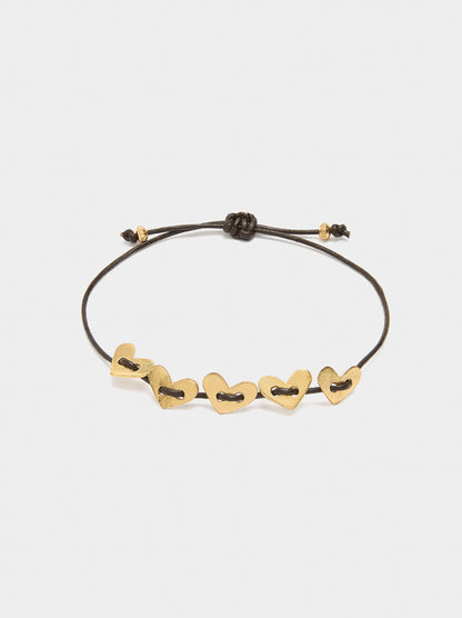 Leather Cord Bracelet With Hearts