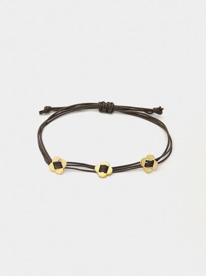 Leather Cord Bracelet With Flower Charms