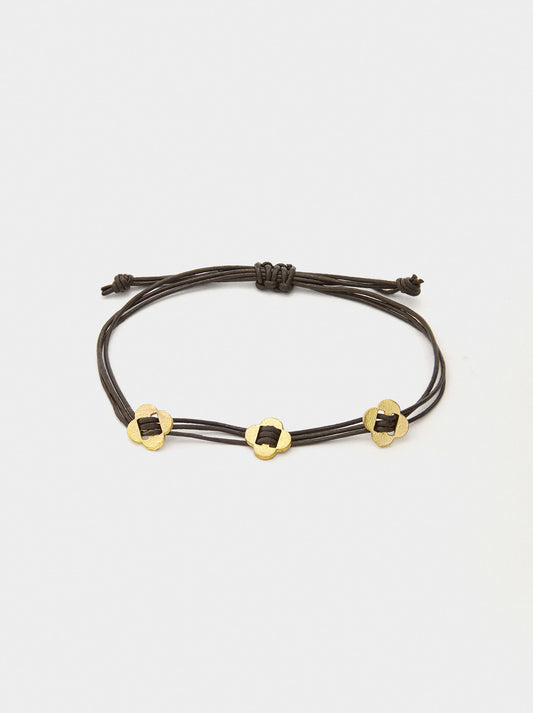 Leather Cord Bracelet With Flower Charms