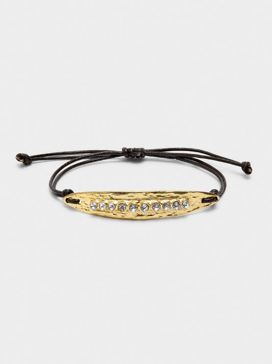 Leather Cord Bracelet With Plate And Crystals