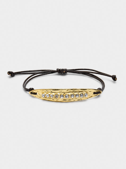 Leather Cord Bracelet With Plate And Crystals