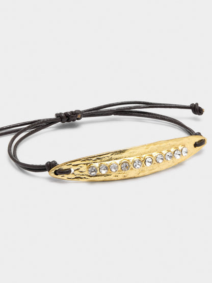 Leather Cord Bracelet With Plate And Crystals