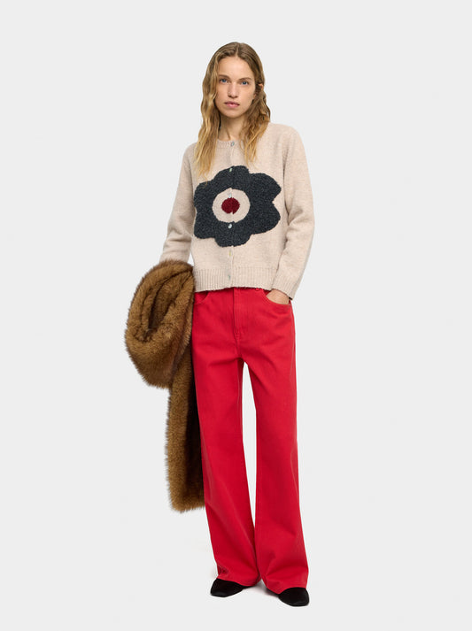 Jacquard Knit Floral Cardigan