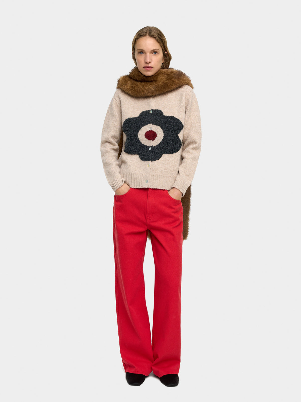 Jacquard Knit Floral Cardigan