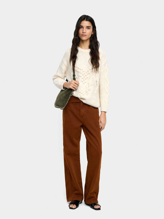 Knit Sweater With Fringes And Reliefs