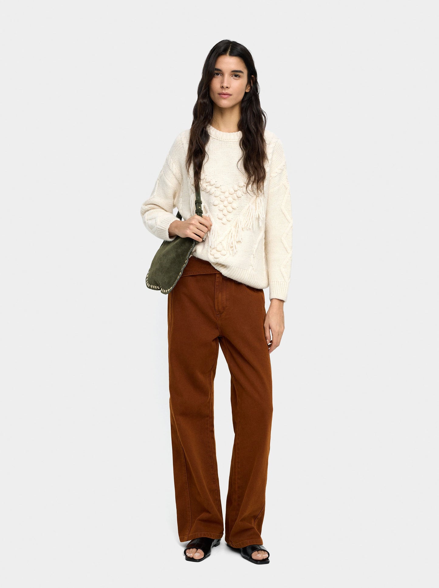 Knit Sweater With Fringes And Reliefs