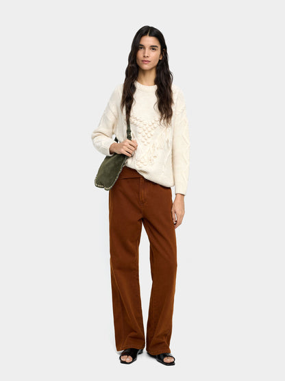 Knit Sweater With Fringes And Reliefs