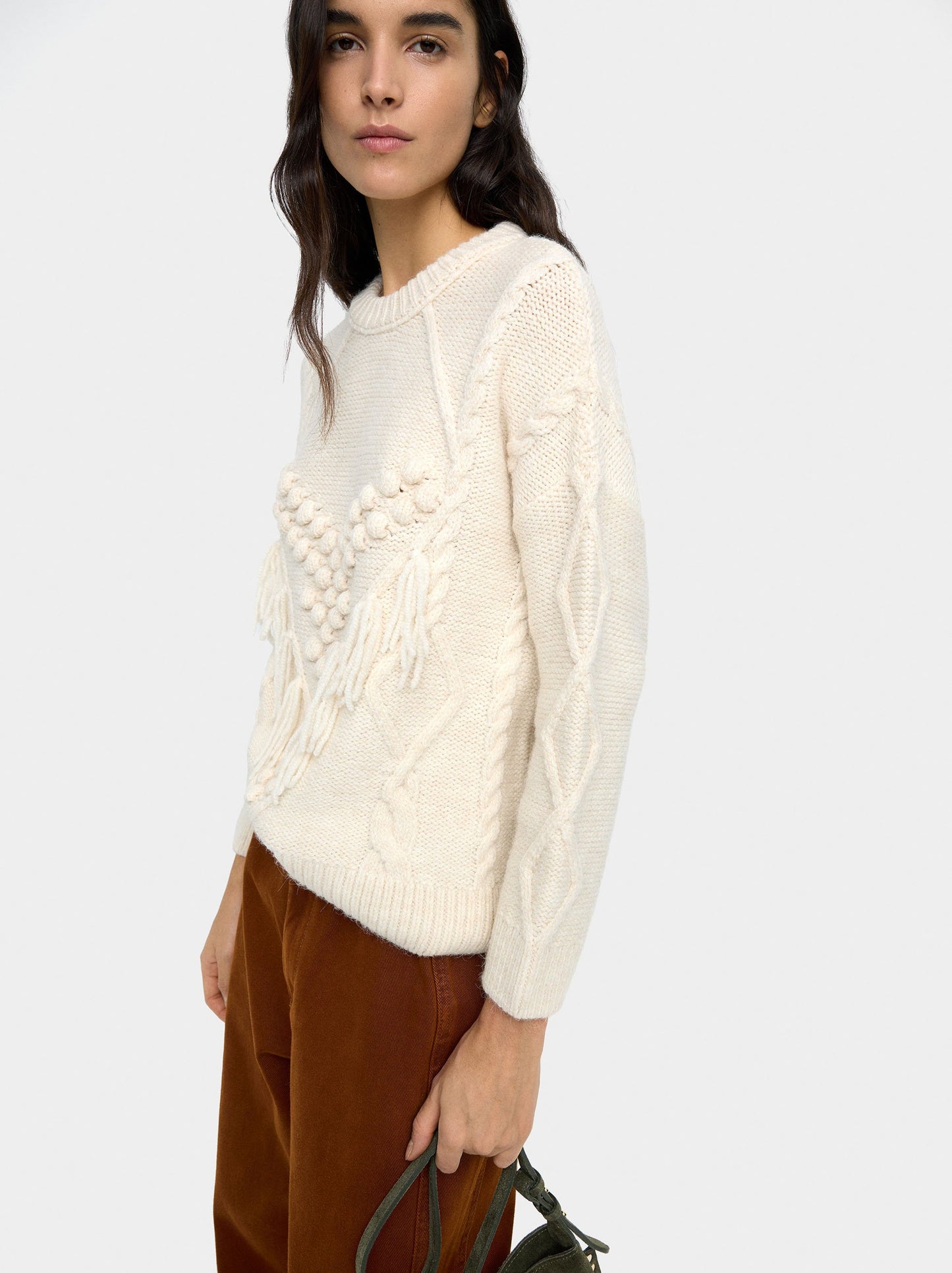 Knit Sweater With Fringes And Reliefs