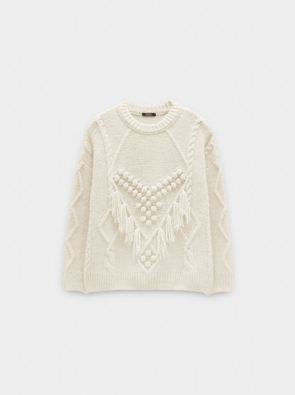 Knit Sweater With Fringes And Reliefs
