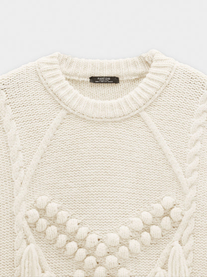 Knit Sweater With Fringes And Reliefs