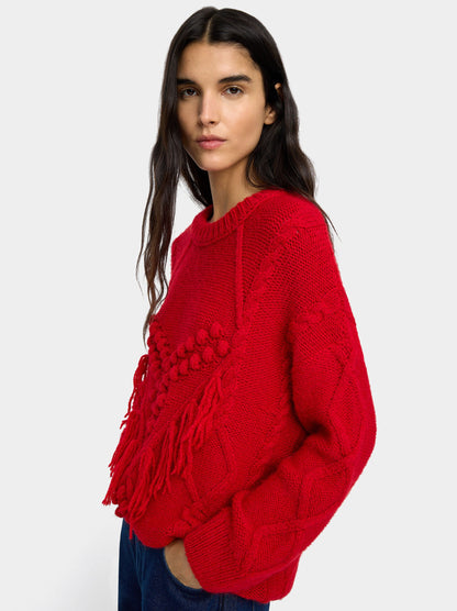Knit Sweater With Fringes And Reliefs