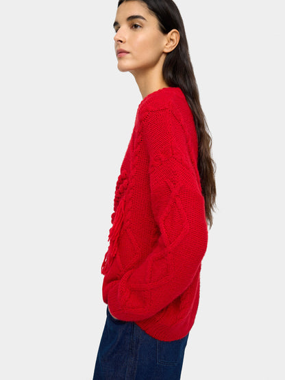 Knit Sweater With Fringes And Reliefs