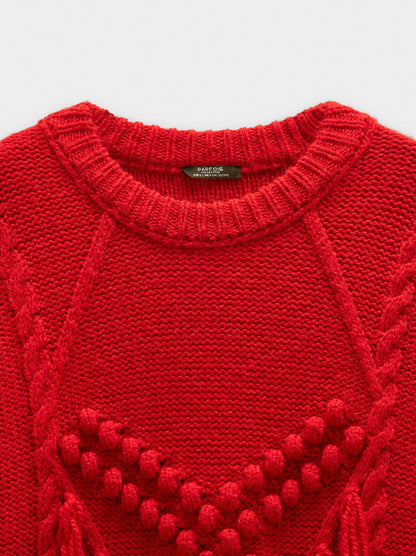 Knit Sweater With Fringes And Reliefs