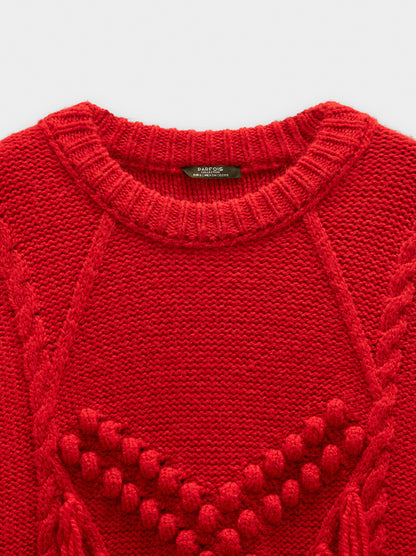 Knit Sweater With Fringes And Reliefs