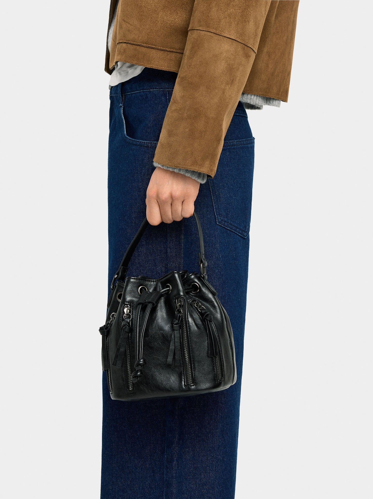 Bucket Bag With Texture And Zip Fastenings
