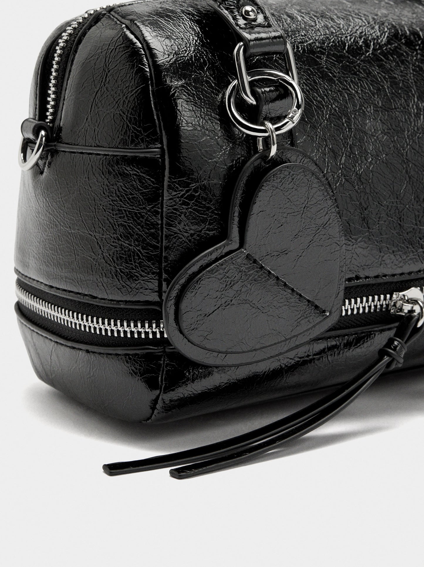 Tote Bag With Cracked Effect And Pendant