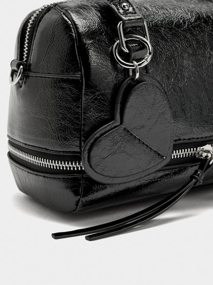 Tote Bag With Cracked Effect And Pendant