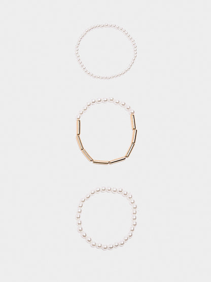 Set Of Elastic Bracelets With Pearls