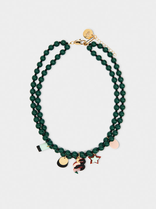Short Necklace Of Beads With Charms
