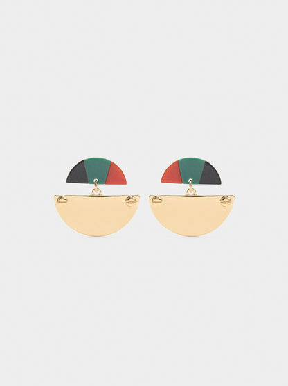 Semicircle Earrings With Multicolor Resin