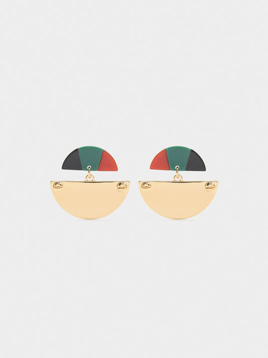 Semicircle Earrings With Multicolor Resin
