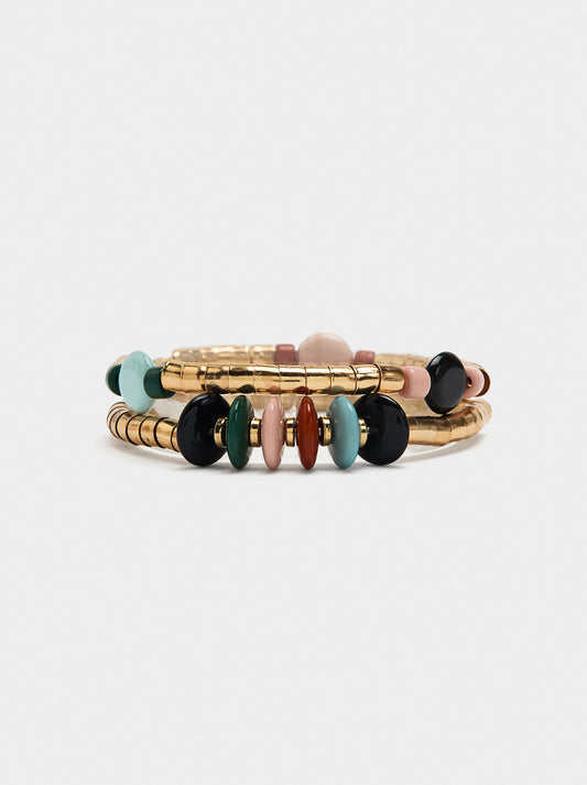 Set Of Elastic Bracelets With Beads