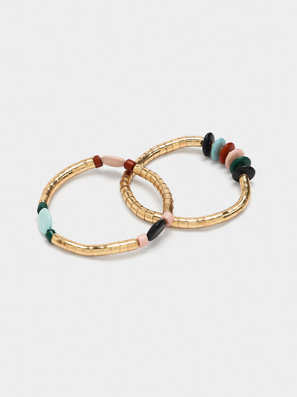 Set Of Elastic Bracelets With Beads