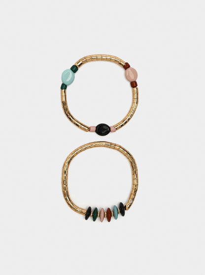 Set Of Elastic Bracelets With Beads