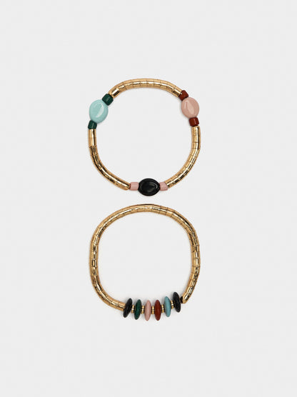Set Of Elastic Bracelets With Beads