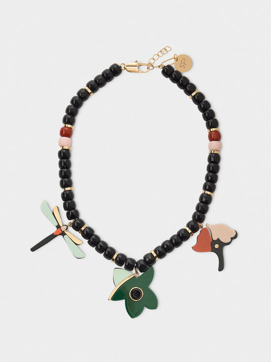 Necklace Of Beads With Resin Pendants