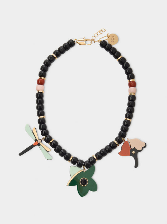 Necklace Of Beads With Resin Pendants