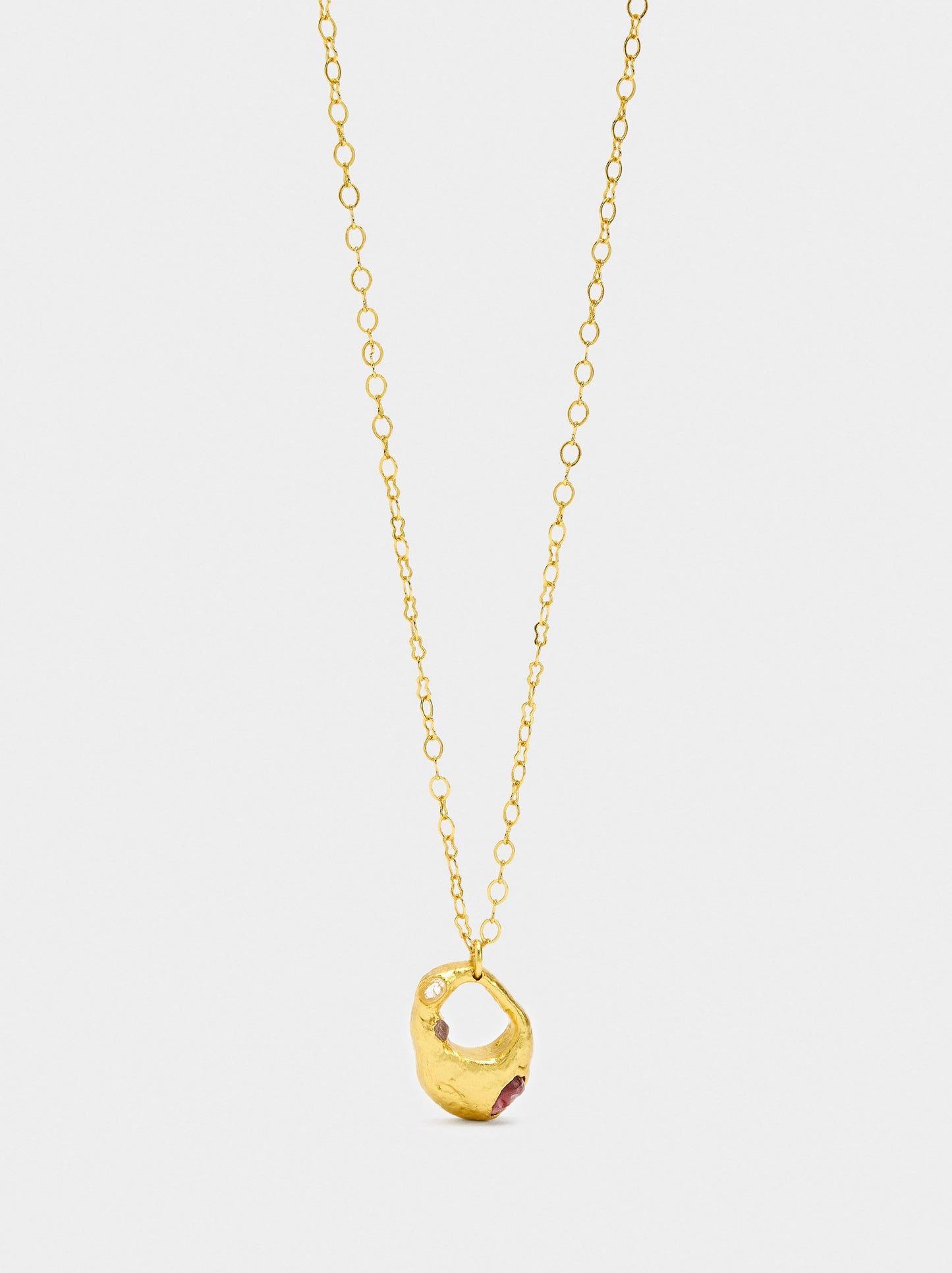 Hoop Pendant Necklace With Stones - 18k Gold Plated