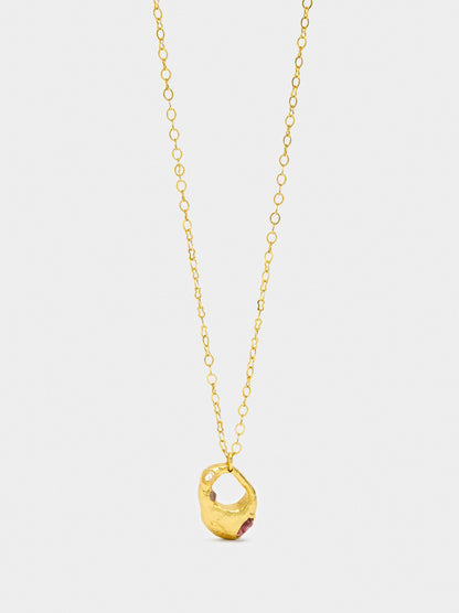 Hoop Pendant Necklace With Stones - 18k Gold Plated