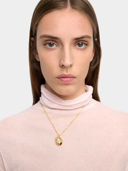 Hoop Pendant Necklace With Stones - 18k Gold Plated