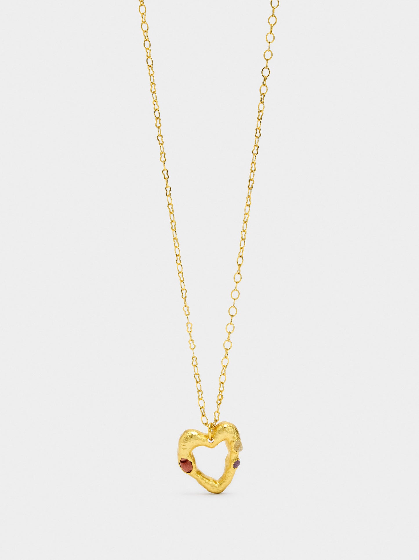Heart Pendant Necklace With Stones - 18k Gold Plated