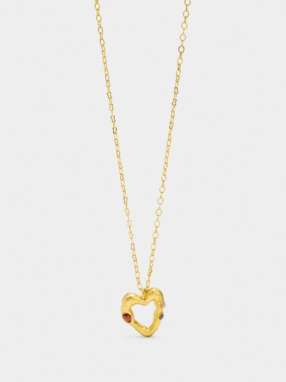 Heart Pendant Necklace With Stones - 18k Gold Plated