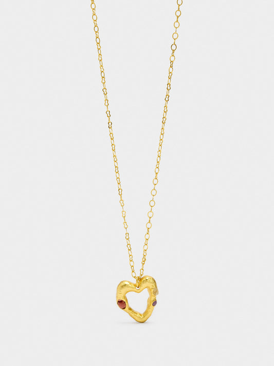 Heart Pendant Necklace With Stones - 18k Gold Swim