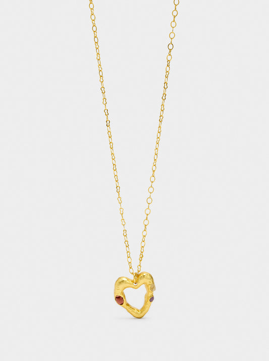 Heart Pendant Necklace With Stones - 18k Gold Swim
