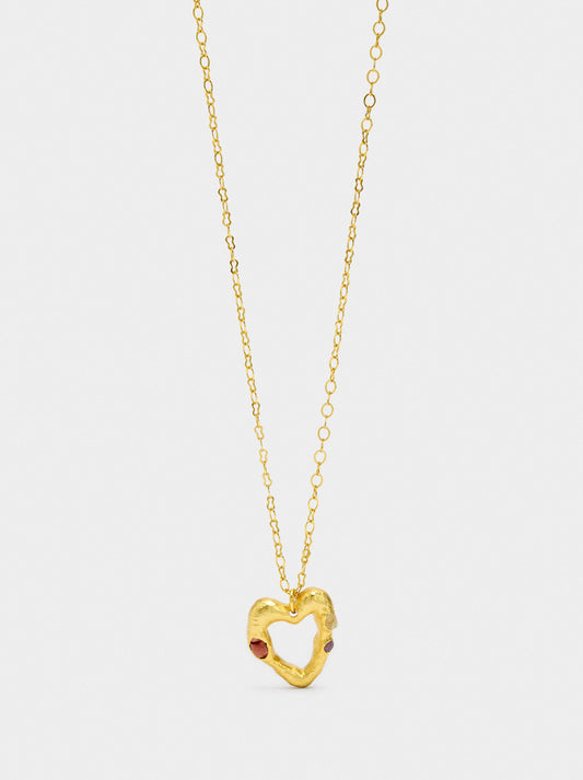 Heart Pendant Necklace With Stones - 18k Gold Swim
