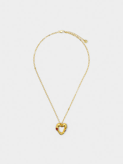 Heart Pendant Necklace With Stones - 18k Gold Plated